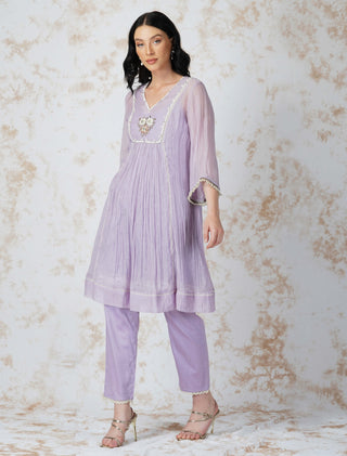 Lavender baroque flower panelled tunic and pants