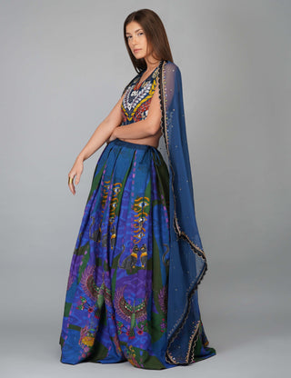 Egyptian blue printed lehenga set