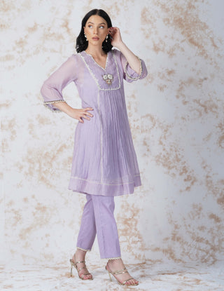 Lavender baroque flower panelled tunic and pants