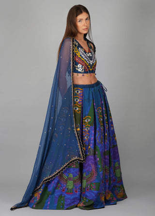 Egyptian blue printed lehenga set