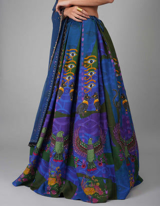 Egyptian blue printed lehenga set