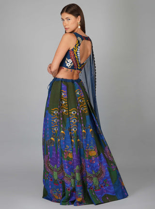 Egyptian blue printed lehenga set