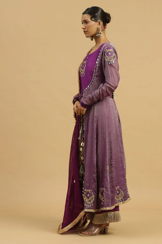 Purple anarkali with detached slip paired with straight pants & dupatta