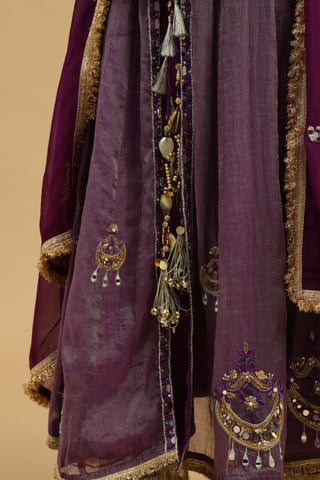 Purple anarkali with detached slip paired with straight pants & dupatta