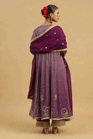 Purple anarkali with detached slip paired with straight pants & dupatta