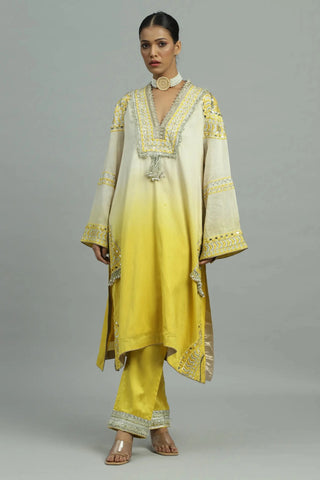 Yellow kurta with straight pants & dupatta