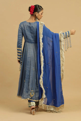 Blue anarkali suit with straight pants & dupatta