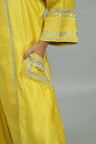 Yellow long kurta with straight pants & dupatta