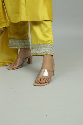 Yellow long kurta with straight pants & dupatta