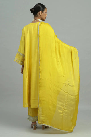 Yellow long kurta with straight pants & dupatta