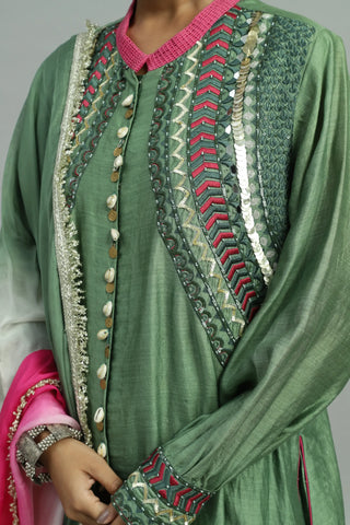 Green kurta with dhoti salwar & dupatta