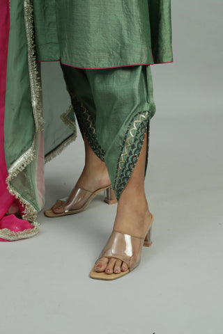 Green kurta with dhoti salwar & dupatta