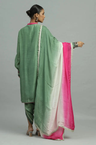 Green kurta with dhoti salwar & dupatta