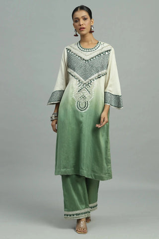 Green kurta with straight pants & dupatta