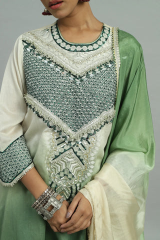 Green kurta with straight pants & dupatta