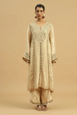 Gold kurta with straight pants & dupatta