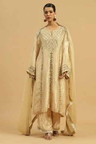 Gold kurta with straight pants & dupatta