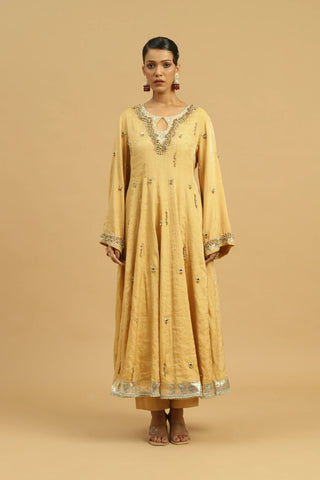 Yellow anarkali suit with straight pants & dupatta