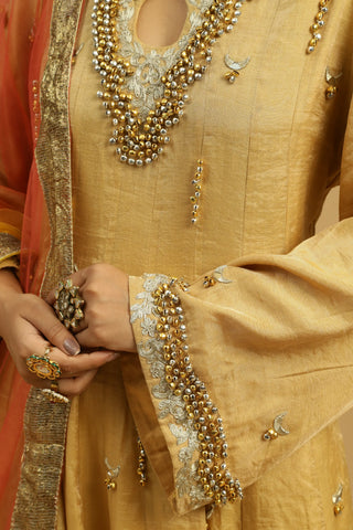 Yellow anarkali suit with straight pants & dupatta