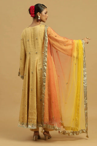 Yellow anarkali suit with straight pants & dupatta