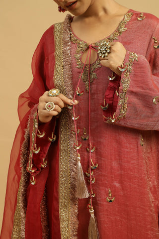 Maroon kurta with wide pants & dupatta