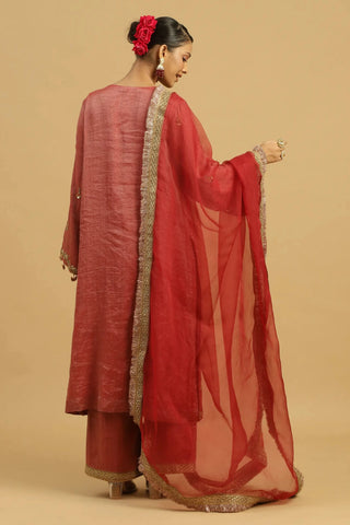 Maroon kurta with wide pants & dupatta