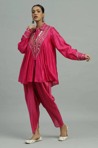 Pink peplum kurta with dhoti salwar