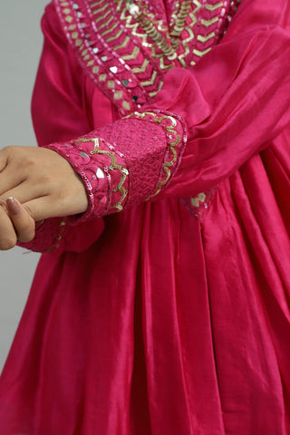 Pink peplum kurta with dhoti salwar