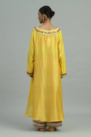 Yellow kaftaan kurta with bustier & pants