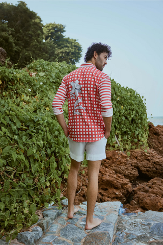 Red & white striped shirt with shorts