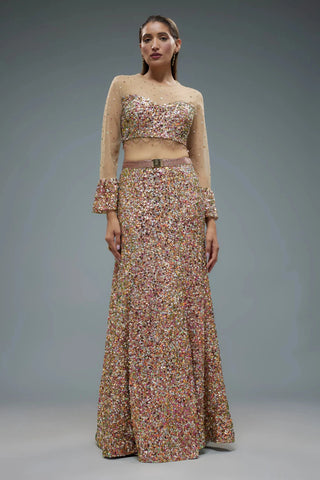 Pink net sequence embroidered lehenga