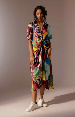 Calypso draped shirt dress