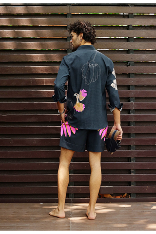 Black & pink printed shirt with shorts