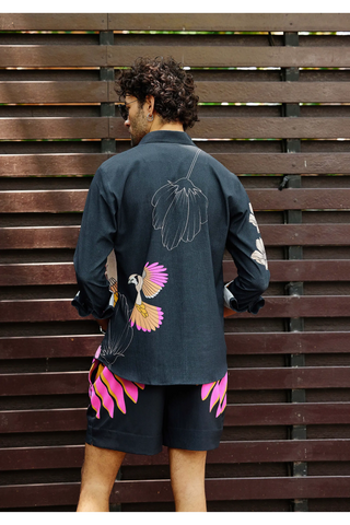 Black & pink printed shirt with shorts