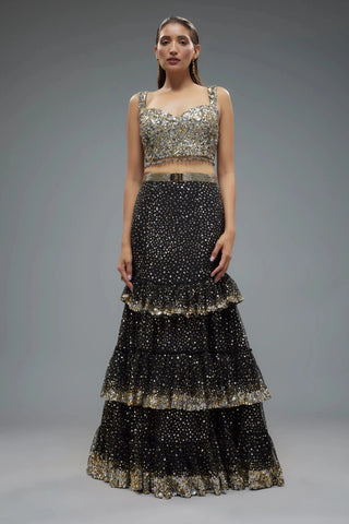 Black net sequence embroidered mermaid lehenga