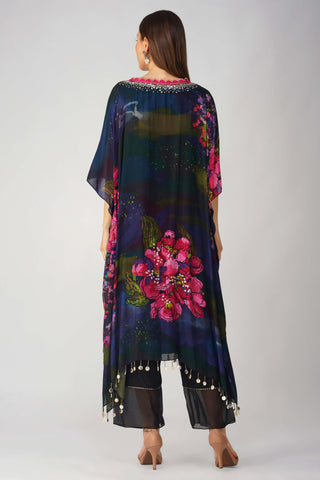 Black flower print kaftan and pant set