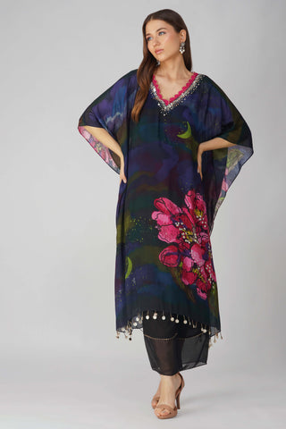 Black flower print kaftan and pant set