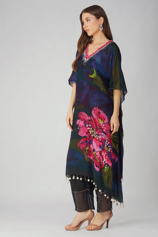 Black flower print kaftan and pant set