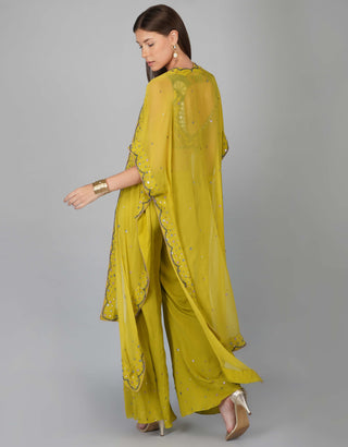 Citrus green applique cape and flared pant set