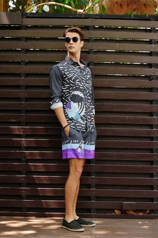 Black printed shirt with shorts