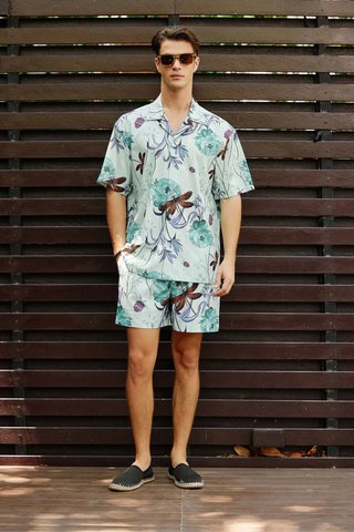 Green printed shirt with shorts