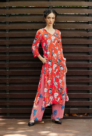 Red paradise kurta with pant