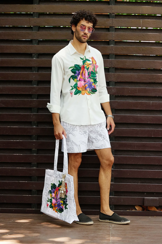 White meadow printed shirt with shorts