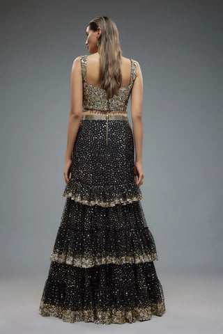 Black net sequence embroidered mermaid lehenga