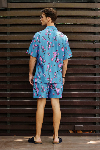 Blue printed shirt with shorts