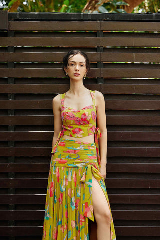 Mustard botanique bustier with skirt