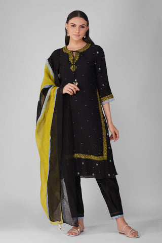 Black cosmic flower black kurta set