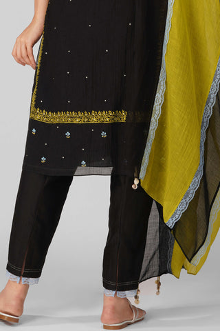 Black cosmic flower black kurta set