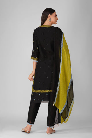 Black cosmic flower black kurta set