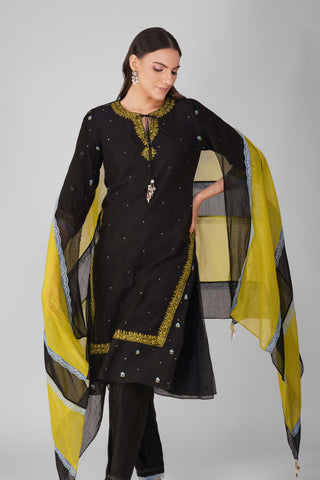 Black cosmic flower black kurta set